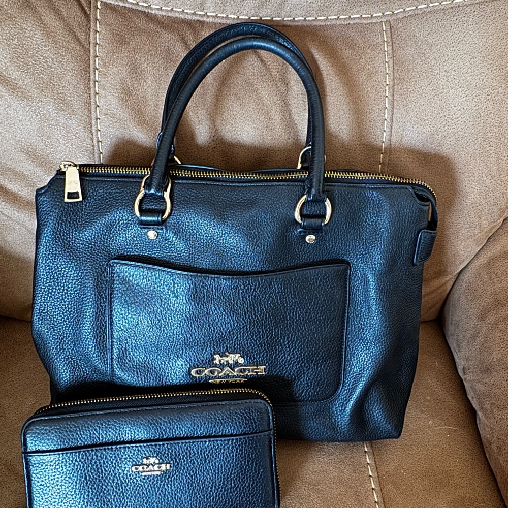 Coach Black Leather Satchel and Wallet Set